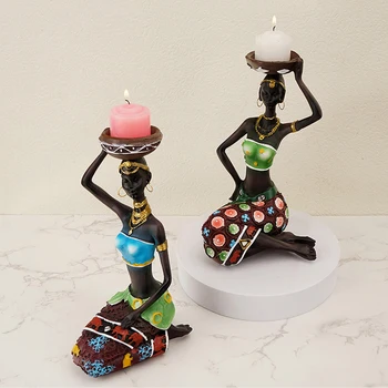 Évjárat Gyanta gyertyatartók Étkező Asztal Dekoráció Kreatív Afrikai Nők Szobor Gyertyatartó Kézműves Candleholder Haza