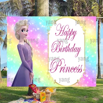 Egyéni Disney Rajzfilm Gyönyörű Hercegnő Fagyasztott Mágikus Elsa Színes Hópehely Hátteret Boldog Szülinapi buli Fotó Háttér