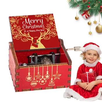 Fa Kézi Hajtókar Music Box Boldog Karácsonyt Zenei Téma Klasszikus Zene Doboz Halloween Karácsonyi, Születésnapi Ajándék