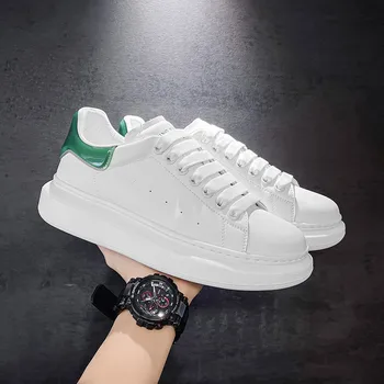 férfi luxus divat lakkbőr cipő lace-up lakások fehér cipő lélegző platform cipők koreai stílus utcai lábbeli, férfi