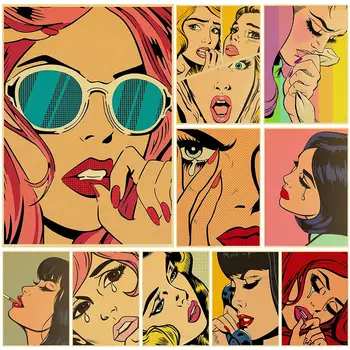 Pop Art Szexi Lány Plakátok Nosztalgia Kraft Papír Nyomatok Fal Lakberendezési Chambre Vintage Személyiség Dekoráció Vászon Festmény