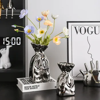 Fény luxus ezüst rakott váza kerámia nappali tornácon bor kabinet szárított virág, virágkötészet dekoráció, dísztárgyak