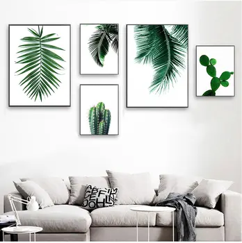 Friss Zöld Kaktusz Nagy Trópusi Levelek Wall Art Vászon Festmény Növények Skandináv s Nyomtat Falon Képek Nappali