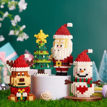 Boldog Karácsonyt Micro Építőkövei Mikulás Elk Hóember, Karácsonyfa Össze Mini Tégla Ábra Játék A Gyerek Ajándékok