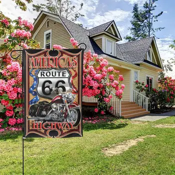 A 66-Os Úton Americas Autópályán Motorkerékpár Kert Zászló,Kétoldalas Zászló,Kültéri Dekoráció Zászló,Udvari Zászló