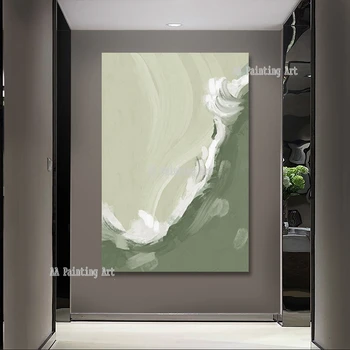 Kézzel Készített Egyszerű Zöld Design, Művészi Vászon, Olaj Festmény Dekorációs Db Keret Nélküli Fali Akril-Art Kép Hotel Artwork