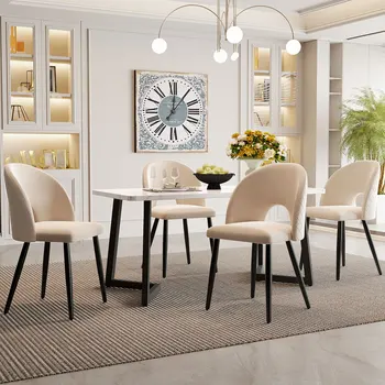 Étkezési csoport (set, 117 x 68 cm étkező asztal 4 szék), téglalap alakú asztal, bársony étkező szék gyémánt mintás
