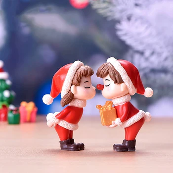 2db Aranyos Mini Karácsonyi Pár Ábra Baba Micro Táj DIY Kert Bonsai Dekoráció Dísz Gyerek Játék Miniatűr Figura Dekoráció