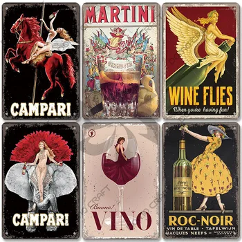 Vörös Bor Poszter fémlemez Vintage Nők Martini Vino Fém Adóazonosító Jel Fali Dekoráció Bár Club Étkező Haza
