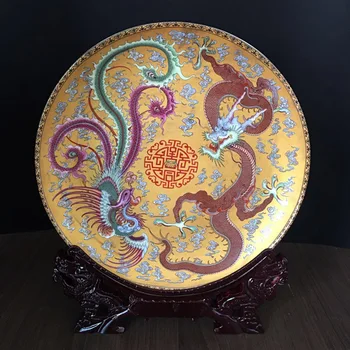 Qianlong Időszak Sárkány, Phoenix Kínai Stílusban Festett Kerámia Díszítő Lemez Barátok Ajándék