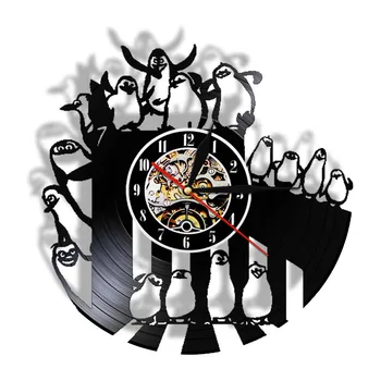 A Rajzfilm Penguines Madagaszkár Bakelit lemez falióra Néma Mozgalom Gyerekszoba Baba Hálószoba Óra LED Világítás falióra