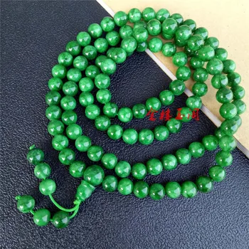 100% valódi zöld jáde nyaklánc Smaragd 8mm108 rózsafüzér ima gyöngyök jáde nyaklánc jade ékszerek, karkötők, gyöngyök