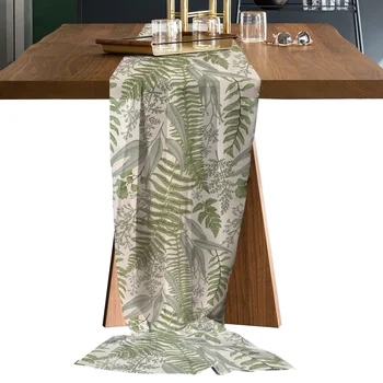 Retro Lágyszárú Növények Hosszú Chiffon asztali Futó Esküvői Hotel Puszta Terítő Haza Konyha Dekor Voile asztali futó