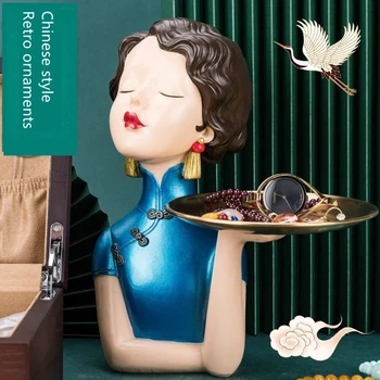 Kézműves Kínai Stílusú Cheongsam Lány Kulcsot Tároló Tálca Lakberendezési Nappali Dohányzóasztal Dekor Figura Születésnapi Ajándék