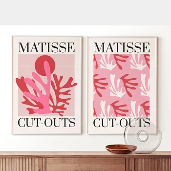 Rózsaszín, piros díszítéssel Matisse plakát kiállítás, geometrikus absztrakt wall art vászon festmény Északi poszterek, nyomatok, élő