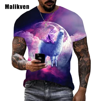 Férfi Harajuku póló Férfi Nyári Rövid Ujjú Digitális 3D Macska Nyomtatott Tshirt Férfi Pólók Hombre Camisetas