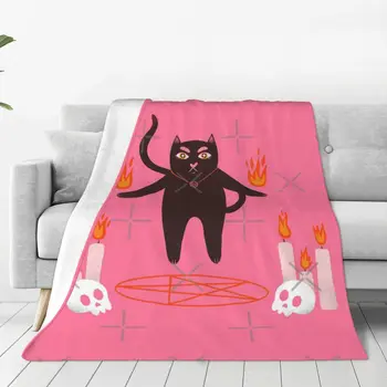 Aranyos Halloween Fekete Macska Boszorkányság Illusztráció Takaró Ágytakaró Az Ágyon, Strand Ágytakarók, Dupla Ágy, Franciaágy