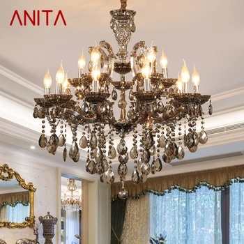 ANITA LuxuriousCandle Függő Lámpa, Európai Stílusú Kristály Lámpa Art Nappali Étterem Villa Lépcső Duplex Épület