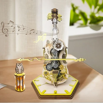 Kreatív Varázs Cselló Mechanikus Music Box Játékok Szár Mozgatható Vicces Fa Kézi DIY Sztereó Puzzle-Modell Gyerekek Felnőtt Ajándékok