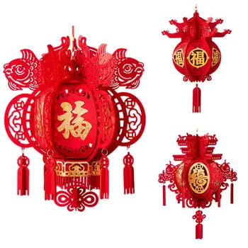 A kínai Új Év Lámpás 3D Hagyományos Kínai Tavaszi Fesztivál Vörös Fu Lámpa, függesztett Díszek Ajtó Tornácon Fél lakberendezés