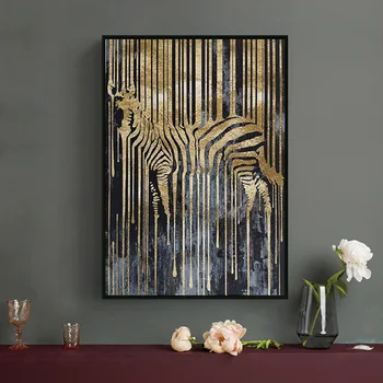 Modern Absztrakt Vászon Festmény Belső Arany Fólia Ló Zebra Állatok Poszter, Nyomatok Falon Képek Nappali Dekor
